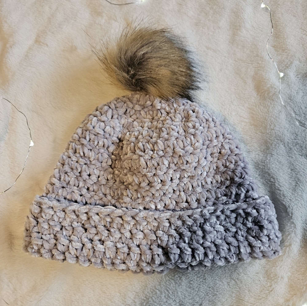 Gray Velvety Soft Crocheted Beanie